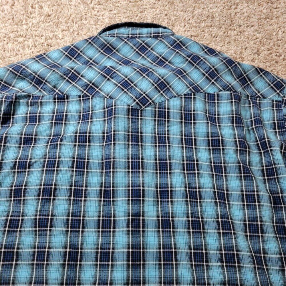 Wrangler Pearl Snap Shirt Mens 2XL Blue Cowboy Western Rodeo Plaid Long Sleeve - Picture 8 of 9